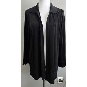 TRAVELSMITH Womens Open Front Black Liquid Knit Jacket Long Cardigan Size Large